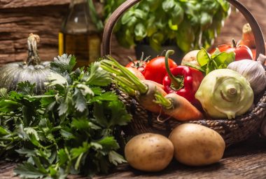 indoor garden vegetables in a basket
